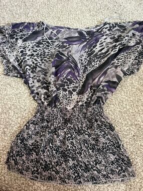 NWT Y2K Miley Cyrus Max Azria Sheer Animal Print Blouse Purple Gray Small